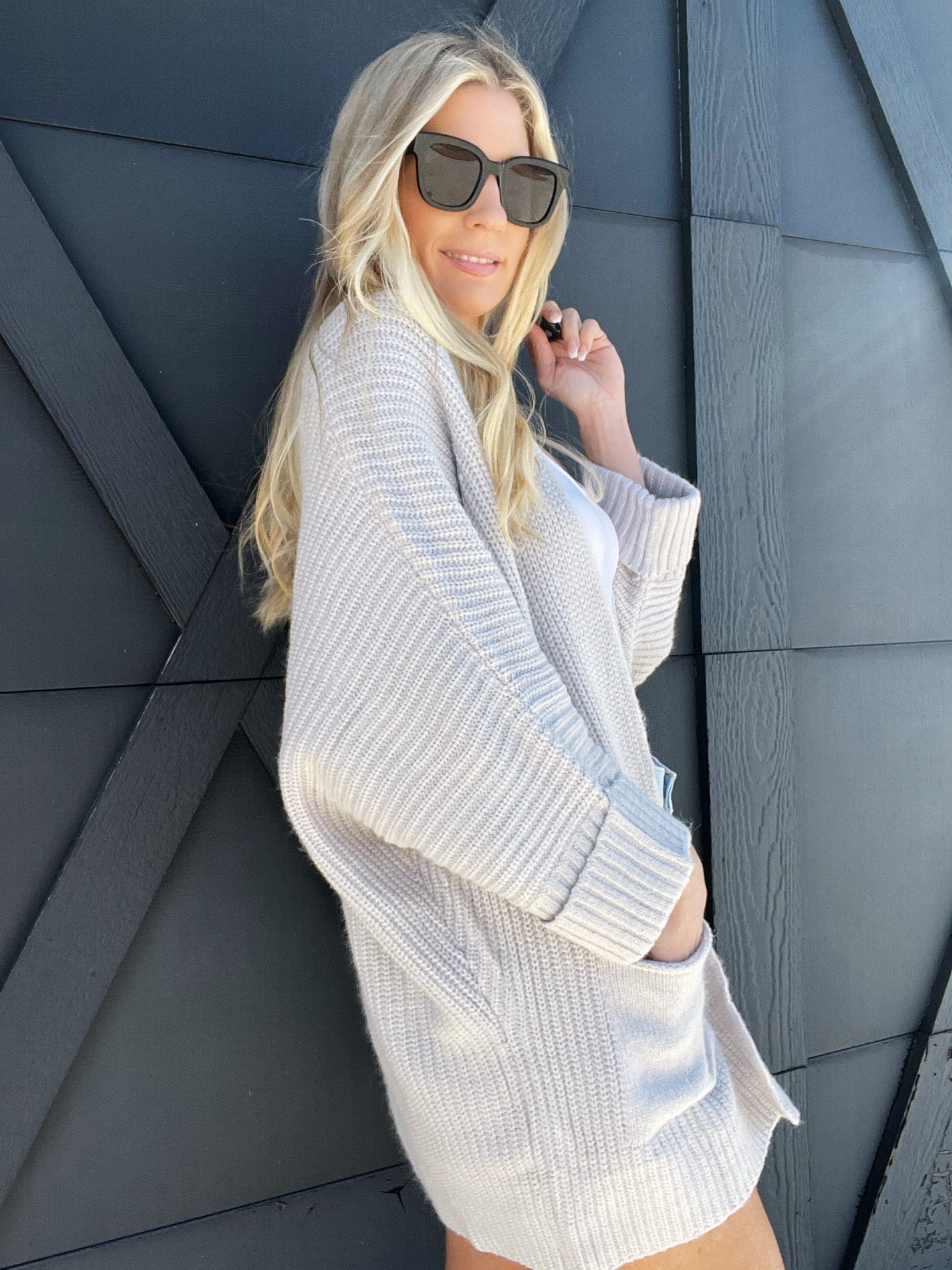 Oversized Knit Cardigan Sweater-Grey - Infinity Raine