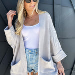 Oversized Knit Cardigan Sweater-Grey - Infinity Raine