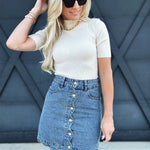 Scalloped Button Down Mini Skirt In Denim - Infinity Raine