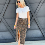 Twill Midi Length Leopard Skirt In Mocha - Infinity Raine