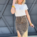 Twill Midi Length Leopard Skirt In Mocha - Infinity Raine