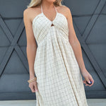 Crinkled Halter Neck Dress In Oatmeal - Infinity Raine