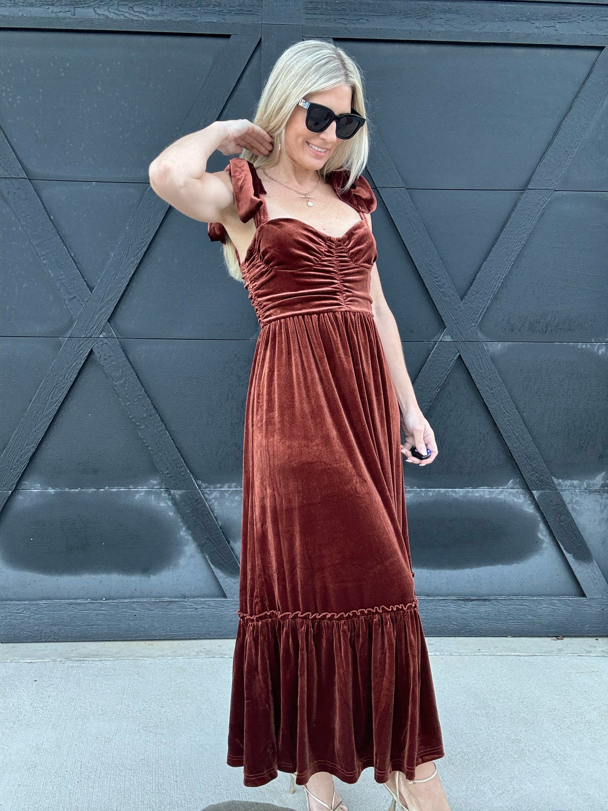 The Holiday Ribbon Dress In Rust - Infinity Raine