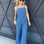 Bell Bottom Jumpsuit In Dark Denim - Infinity Raine