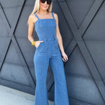 Bell Bottom Jumpsuit In Dark Denim - Infinity Raine