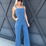 Bell Bottom Jumpsuit In Dark Denim - Infinity Raine