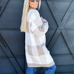 So Me Outerwear - Jackets & Coats Checkered Fluffy Open Cardigan in Taupe