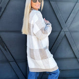 So Me Outerwear - Jackets & Coats Checkered Fluffy Open Cardigan in Taupe