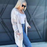 So Me Outerwear - Jackets & Coats Checkered Fluffy Open Cardigan in Taupe