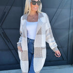 So Me Outerwear - Jackets & Coats Checkered Fluffy Open Cardigan in Taupe