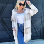 So Me Outerwear - Jackets & Coats Checkered Fluffy Open Cardigan in Taupe