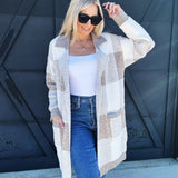 So Me Outerwear - Jackets & Coats Checkered Fluffy Open Cardigan in Taupe