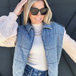 Denim Jacket With Sweater Sleeves In Denim Oatmeal - Infinity Raine