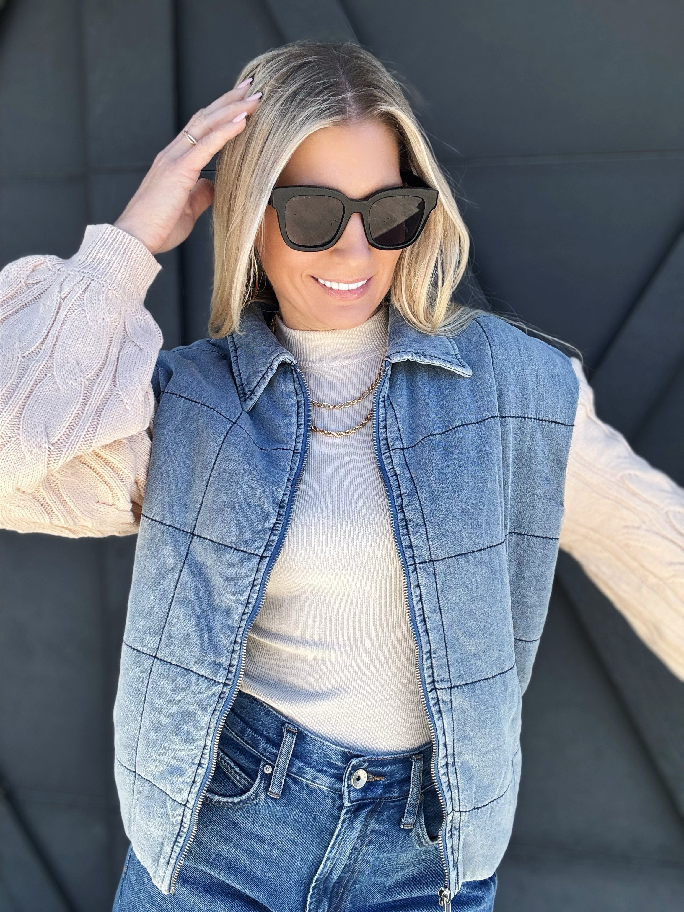 Denim Jacket With Sweater Sleeves In Denim Oatmeal - Infinity Raine