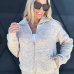 So Me Outerwear - Jackets & Coats Zip Up Knit Sweater Jacket In Oatmeal