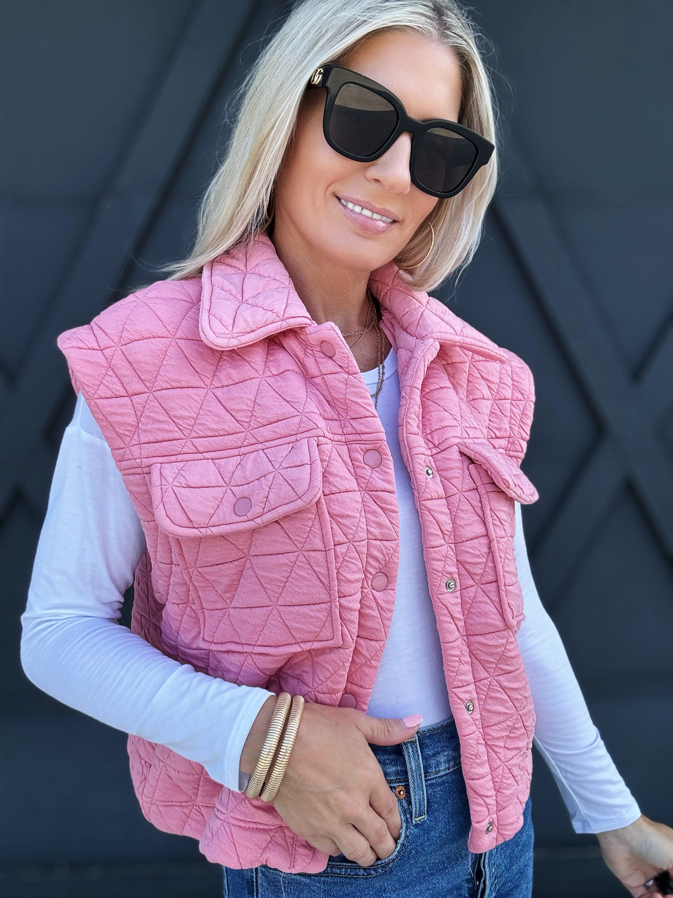 Triangle Quilted Vest In Blush - Infinity Raine