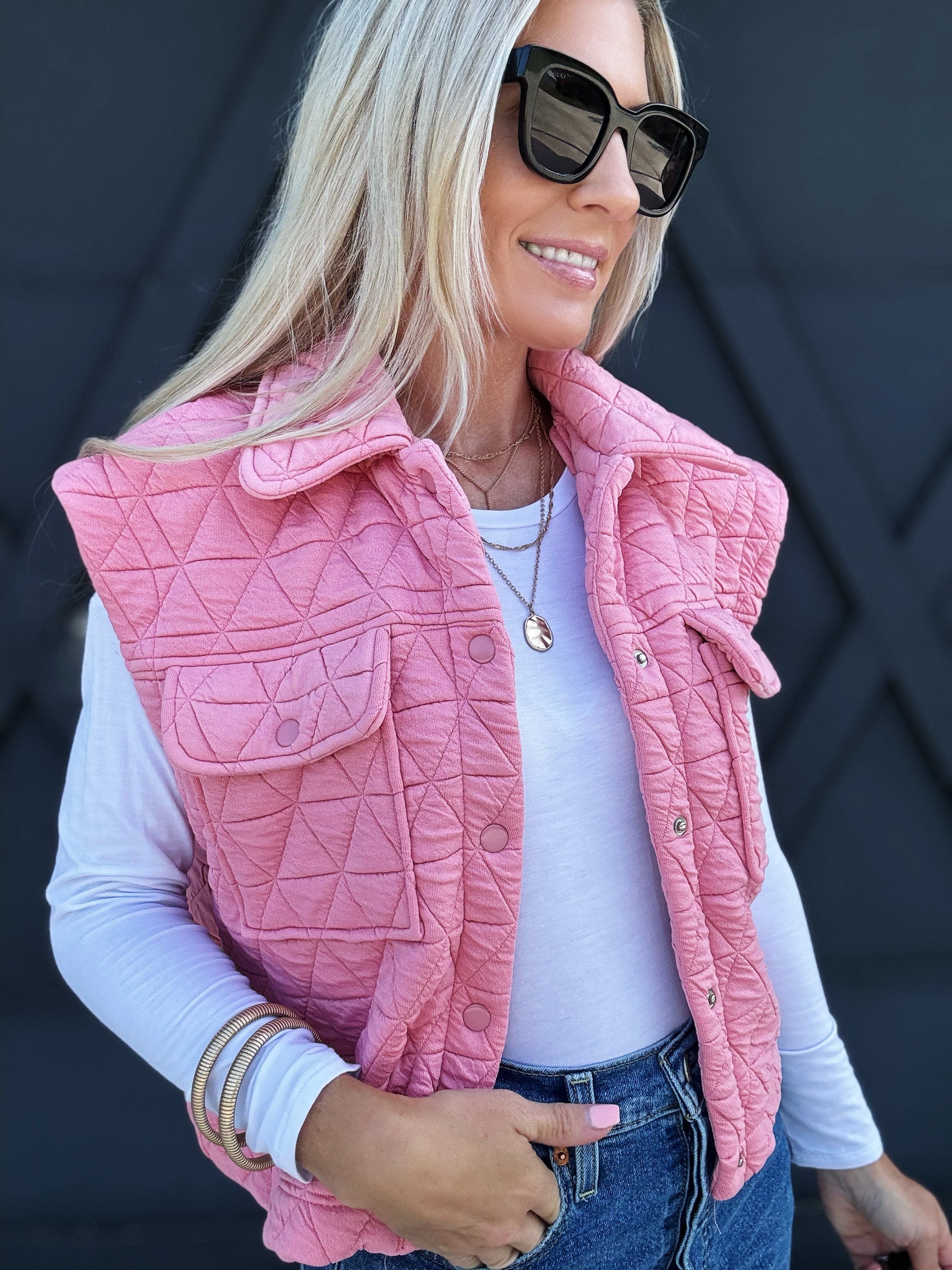 Triangle Quilted Vest In Blush - Infinity Raine