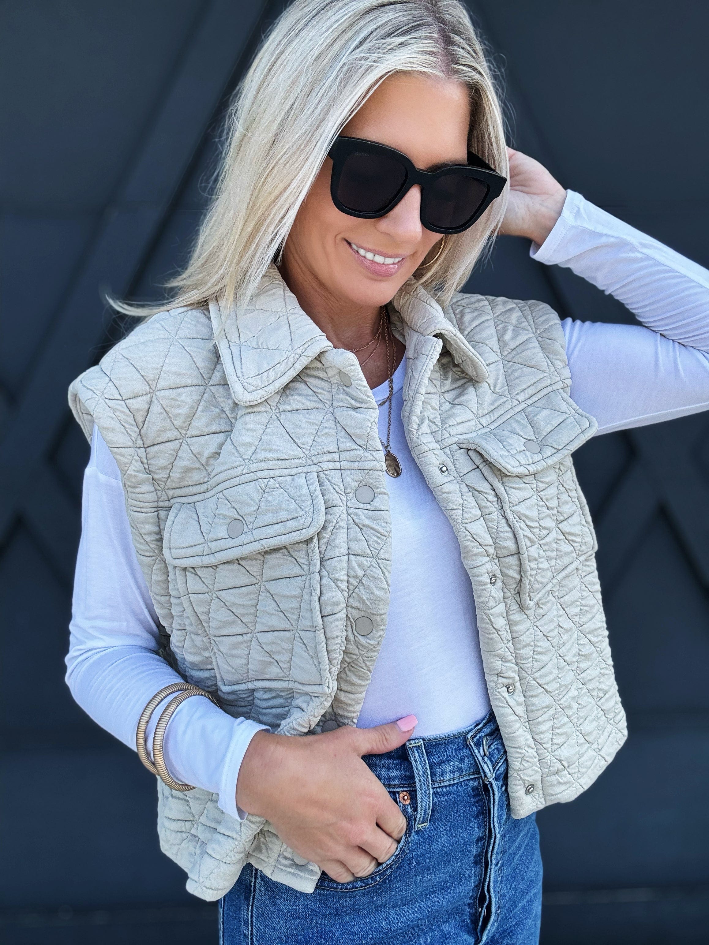 Triangle Quilted Vest In Oatmeal - Infinity Raine