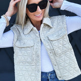 Triangle Quilted Vest In Oatmeal - Infinity Raine