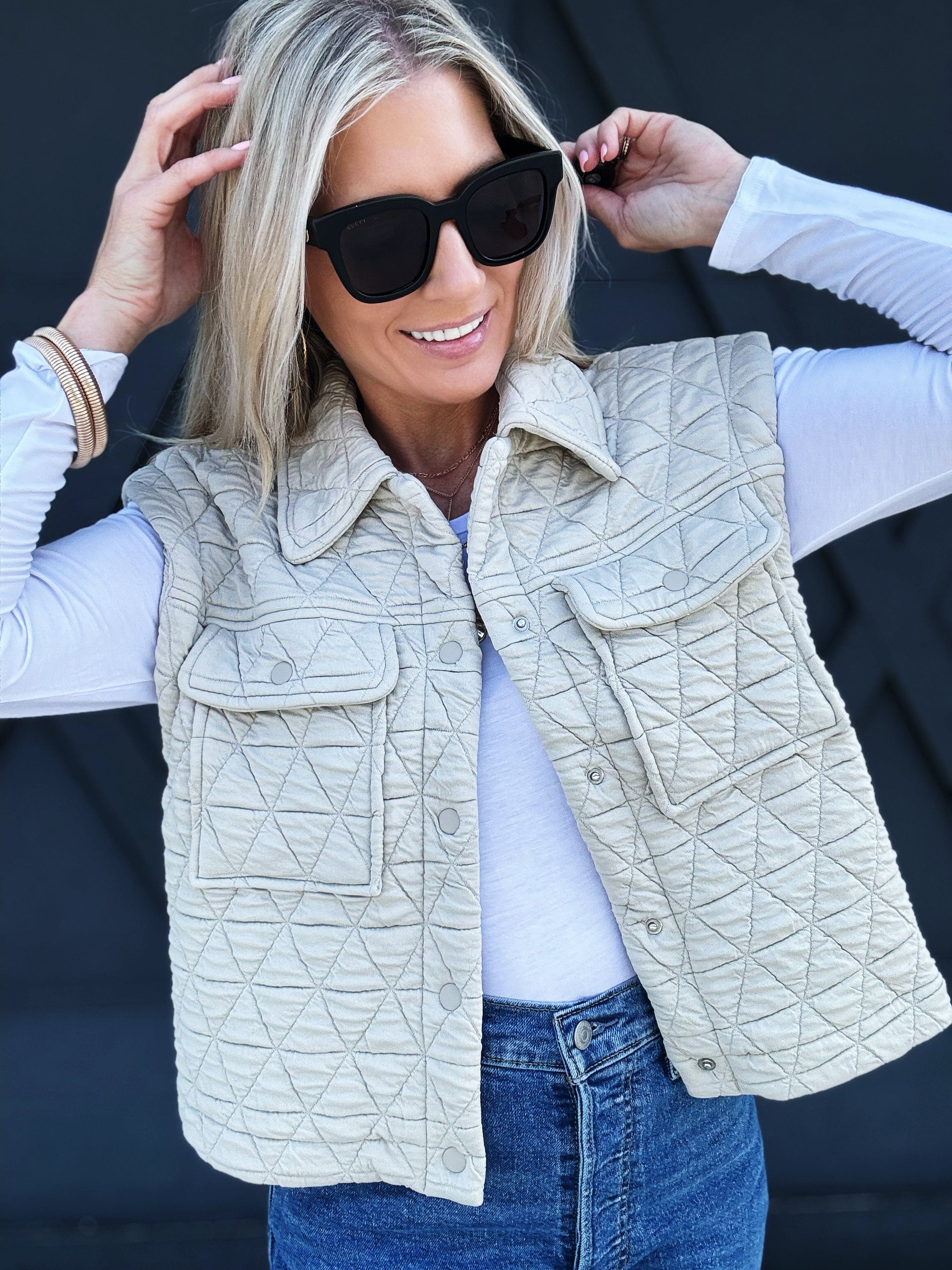 Triangle Quilted Vest In Oatmeal - Infinity Raine