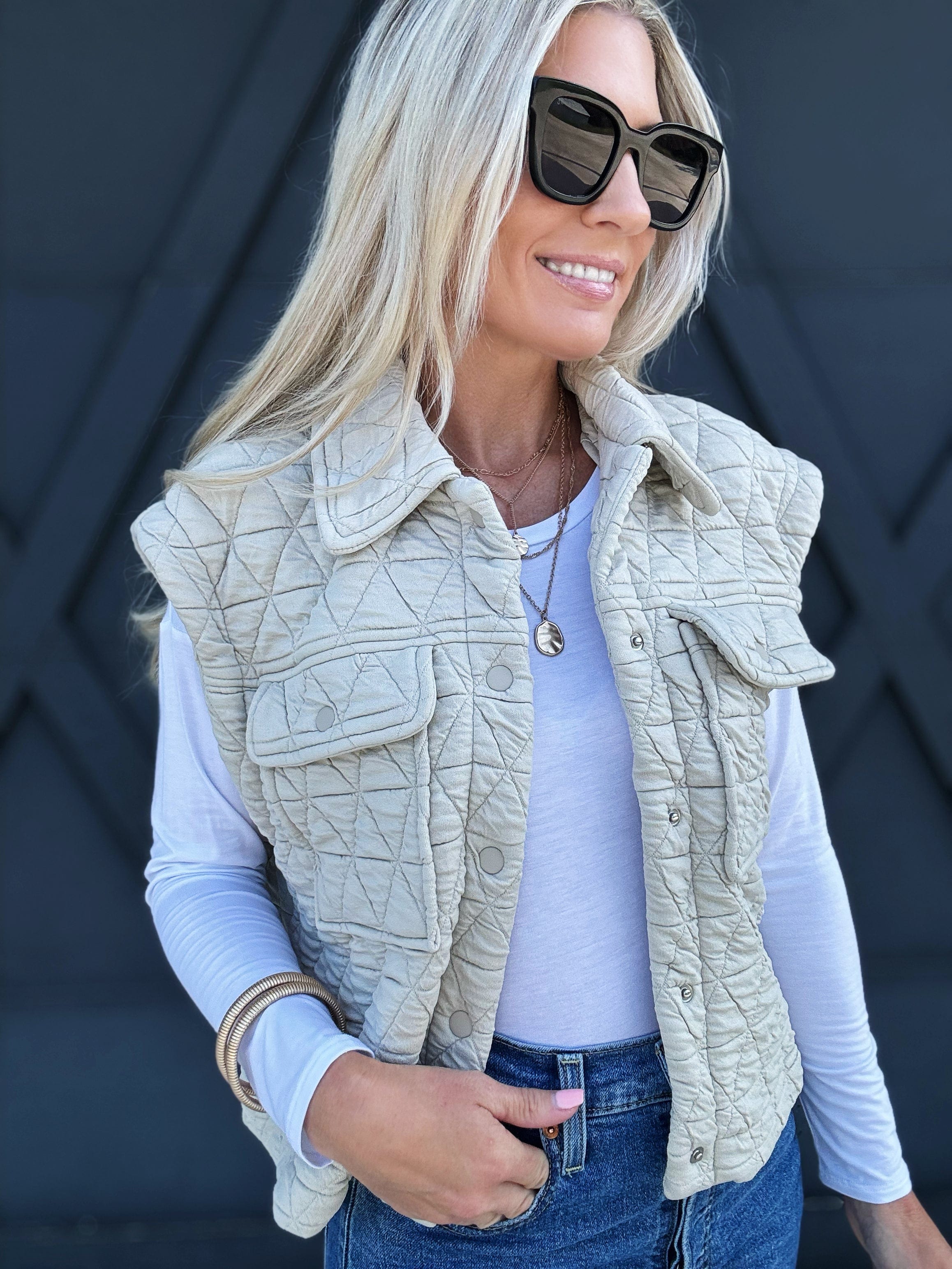 Triangle Quilted Vest In Oatmeal - Infinity Raine