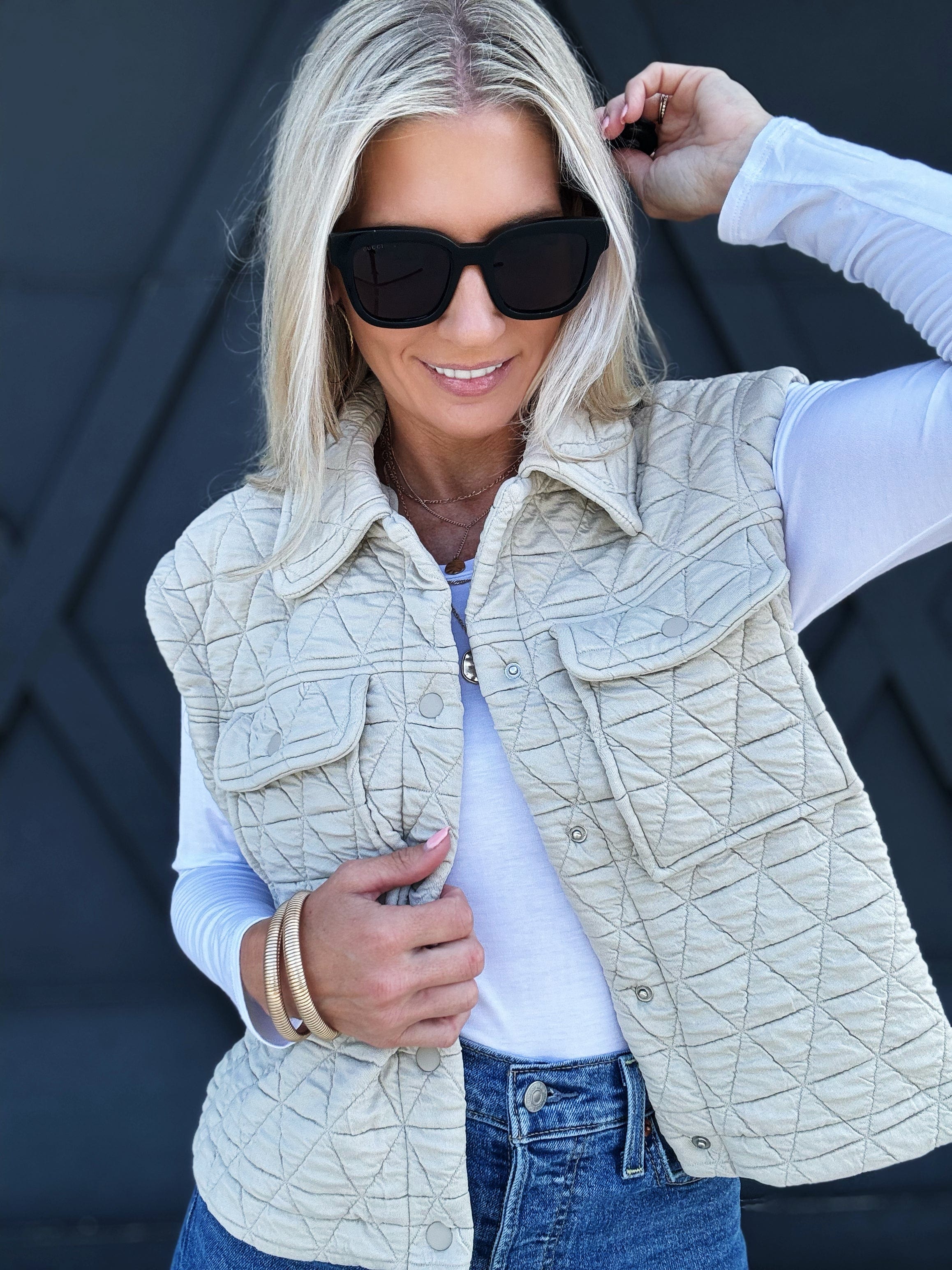 Triangle Quilted Vest In Oatmeal - Infinity Raine