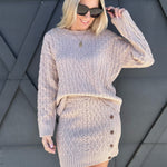 Cable Knit Sweater Skirt Set In Taupe - Infinity Raine