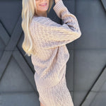 Cable Knit Sweater Skirt Set In Taupe - Infinity Raine