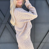 Cable Knit Sweater Skirt Set In Taupe - Infinity Raine