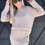 Cable Knit Sweater Skirt Set In Taupe - Infinity Raine