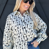 Bow Print Button Up Blouse In Ivory - Infinity Raine