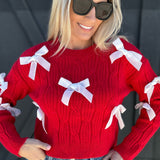 So Me Tops - Sweaters Bow Sweater Top In Red Ivory