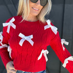 So Me Tops - Sweaters Bow Sweater Top In Red Ivory