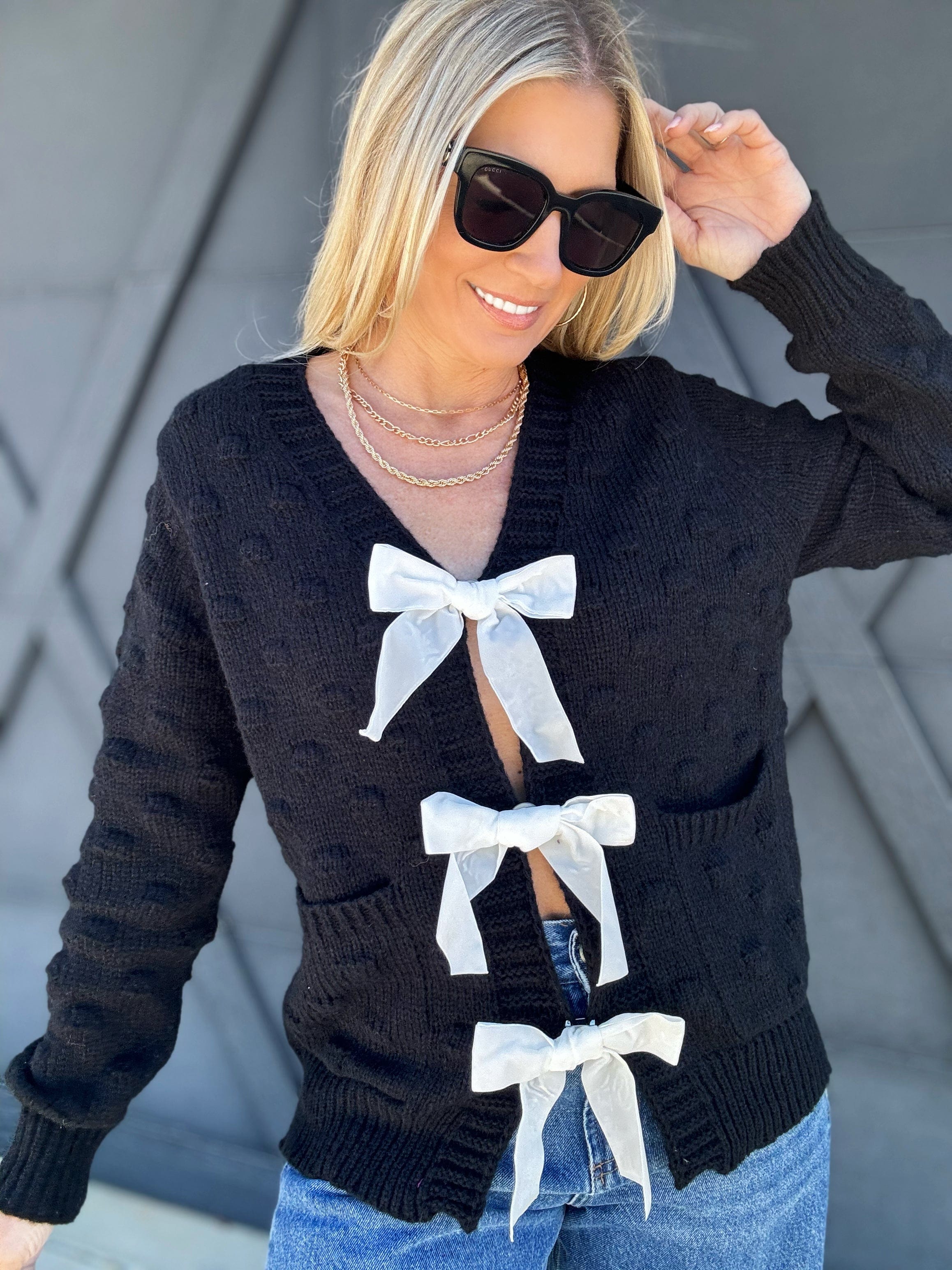 Bow Tie Bubbly Sweater In Black - Infinity Raine