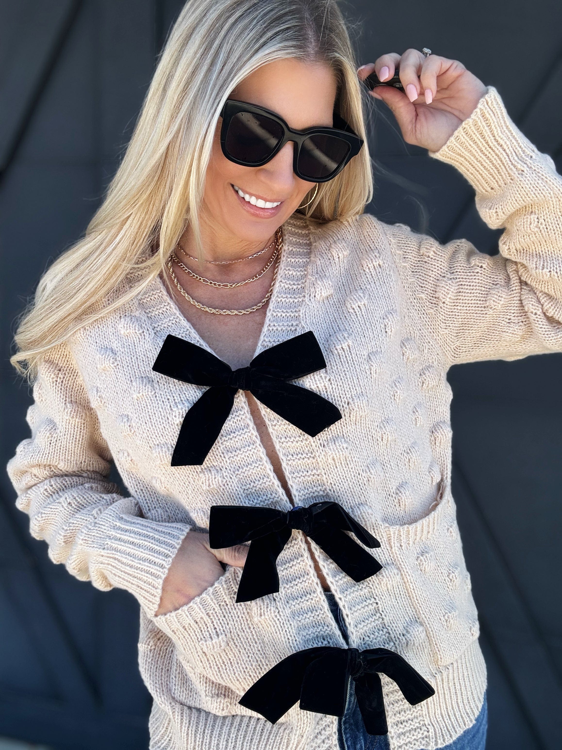 Bow Tie Bubbly Sweater In Oatmeal - Infinity Raine