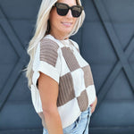 Check Plaid Casual Sweater Top In Coffee - Infinity Raine