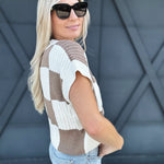 Check Plaid Casual Sweater Top In Coffee - Infinity Raine