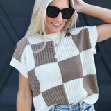 Check Plaid Casual Sweater Top In Coffee - Infinity Raine