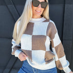 Checkered Sweater In Coffee Ivory - Infinity Raine