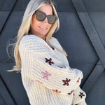 Flower Embroidered V Neck Sweater In Oatmeal - Infinity Raine