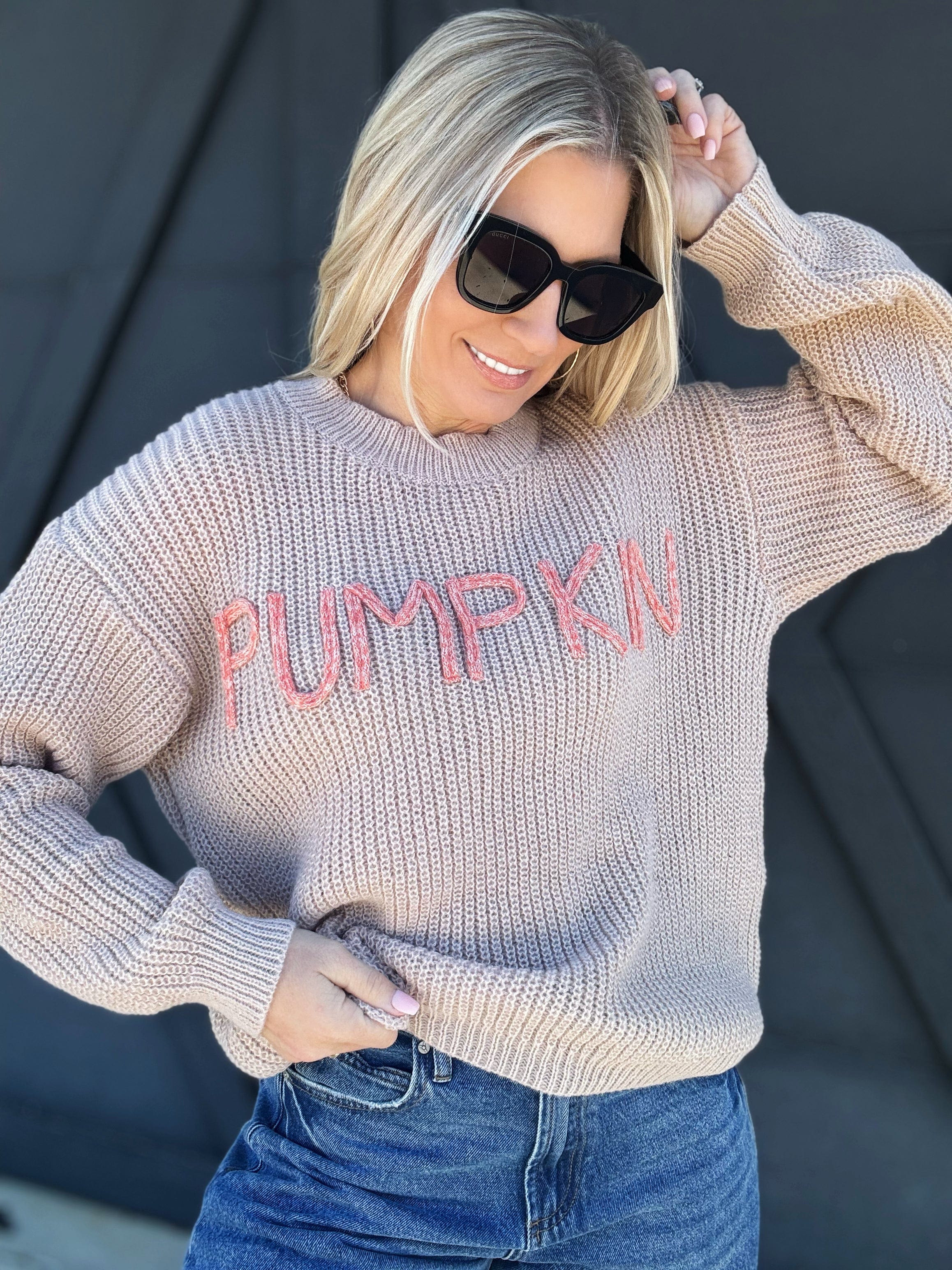 Pumpkin Tinsel Sweater In Taupe - Infinity Raine