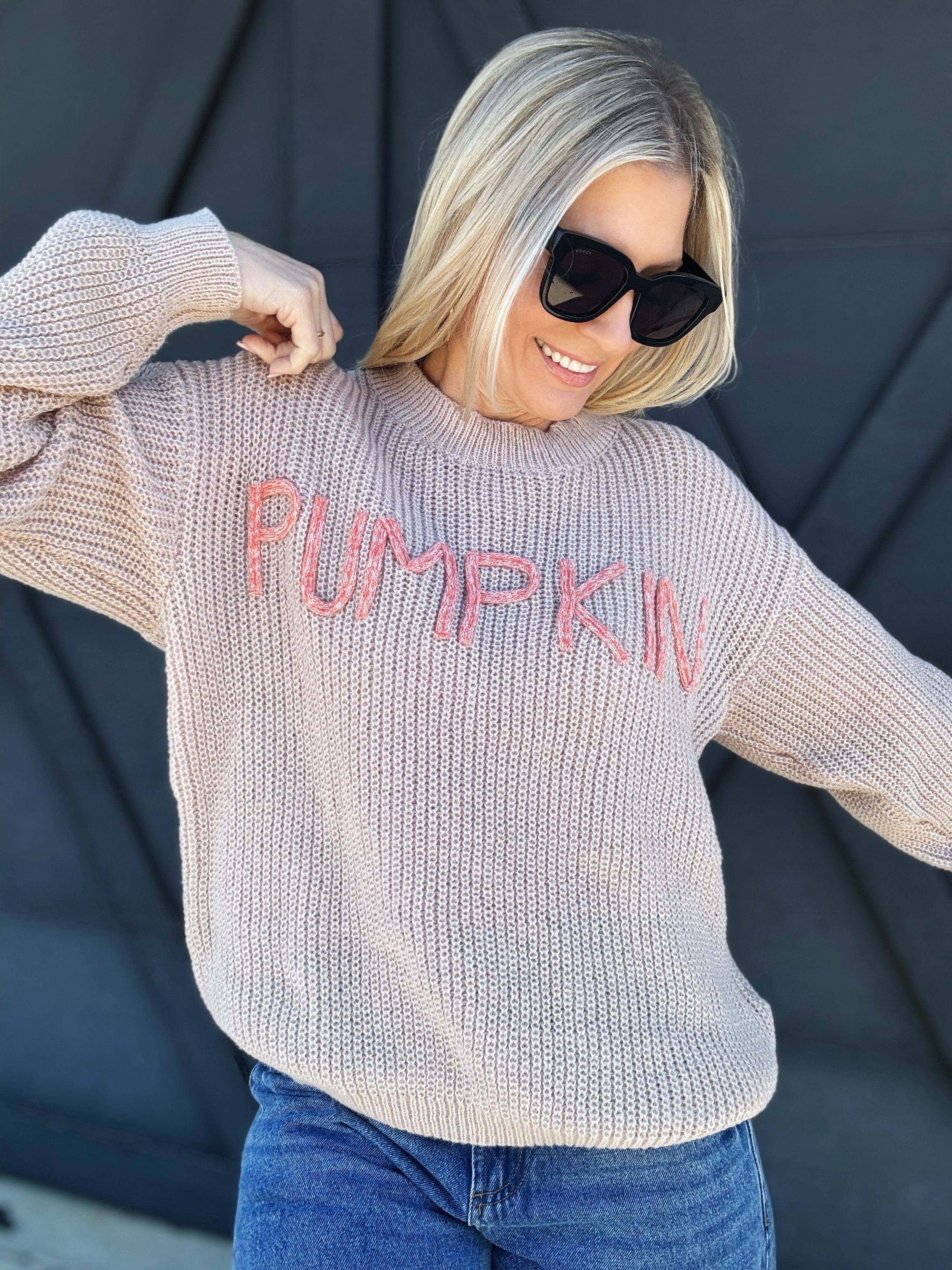 Pumpkin Tinsel Sweater In Taupe - Infinity Raine