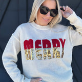 Sequin Merry Christmas Sweater In Ivory - Infinity Raine