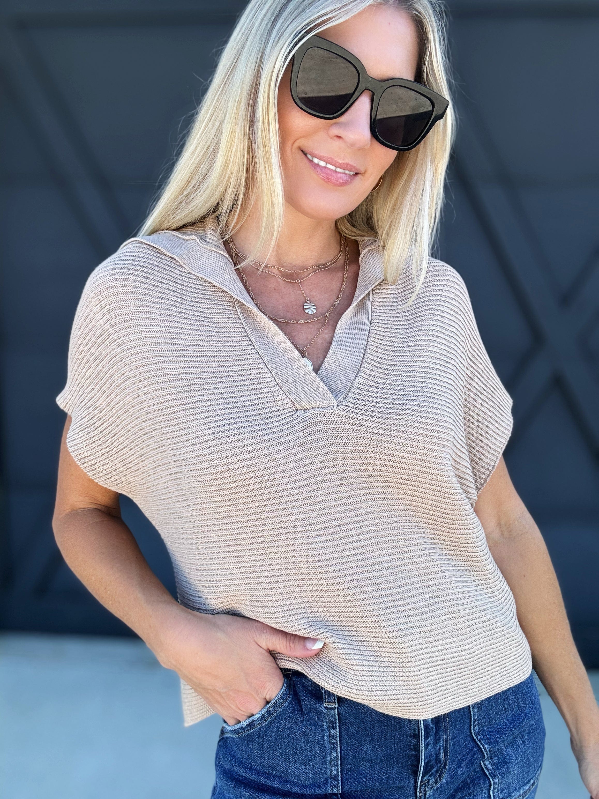 Shawl Collar Dolman Sweater Pullover In Taupe - Infinity Raine