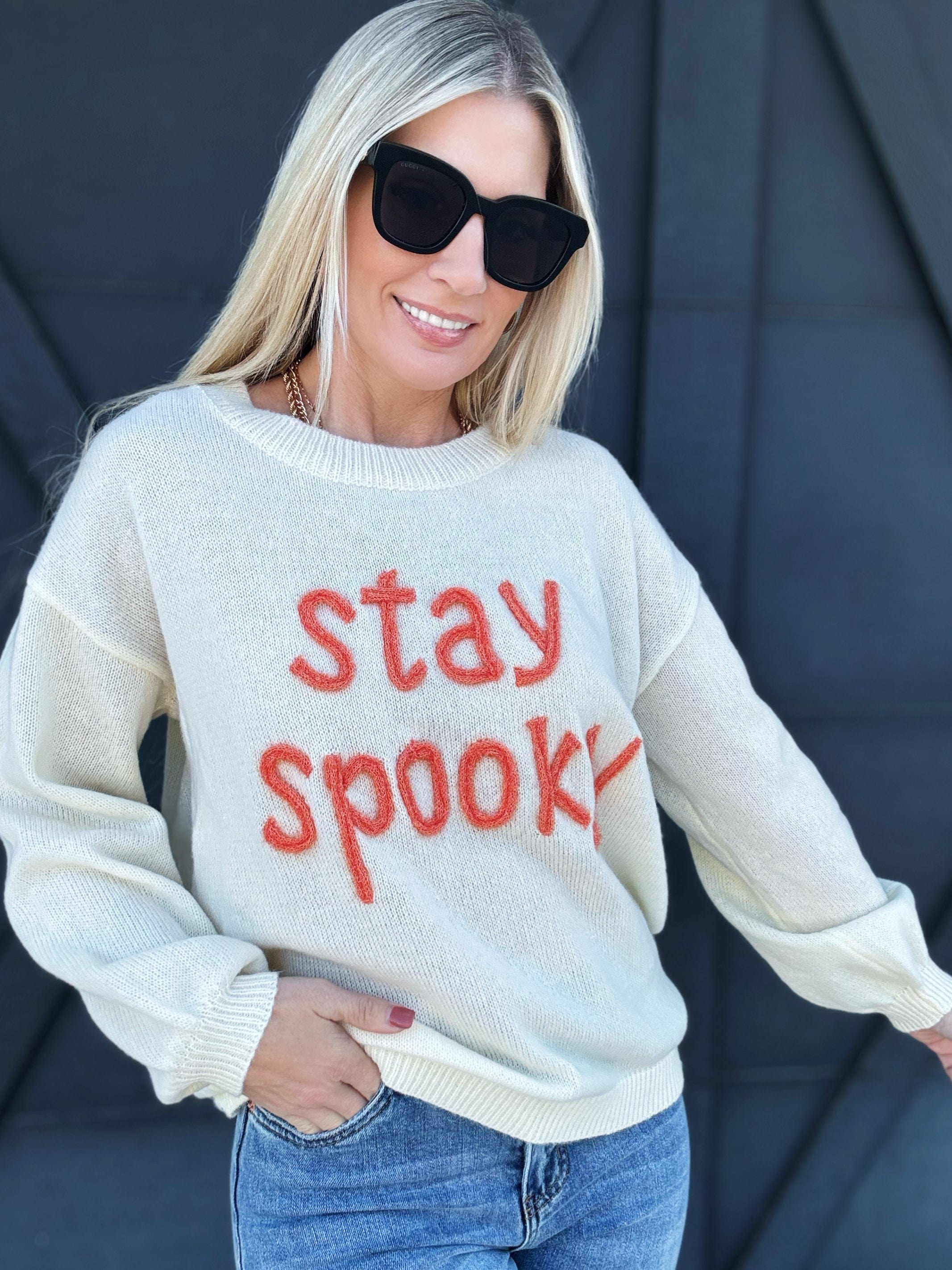 Stay Spooky Halloween Sweater In Oatmeal - Infinity Raine