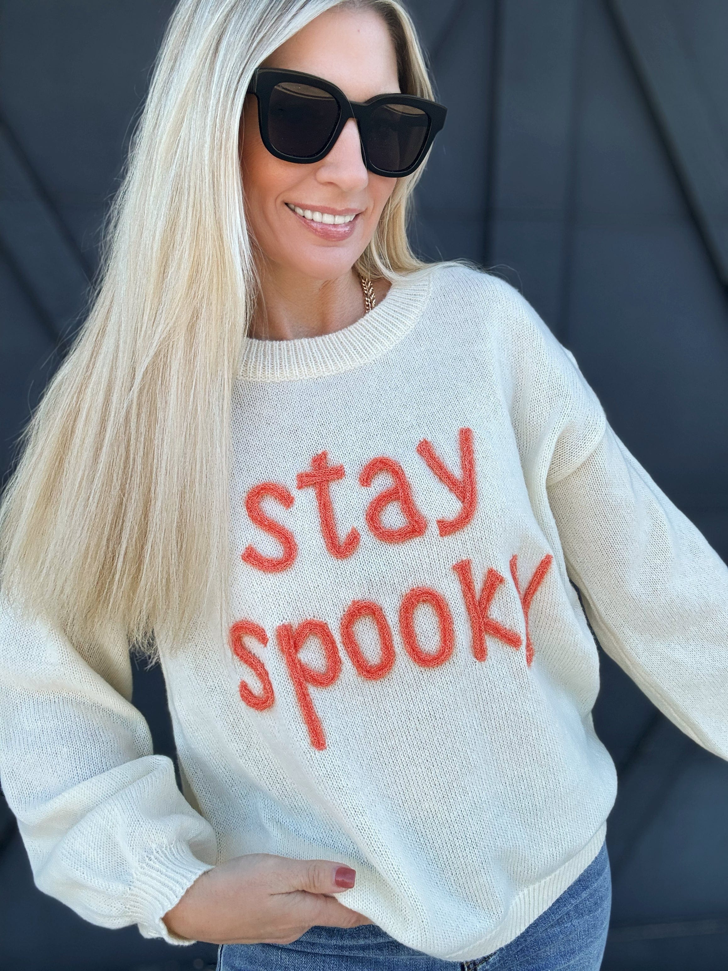 Stay Spooky Halloween Sweater In Oatmeal - Infinity Raine