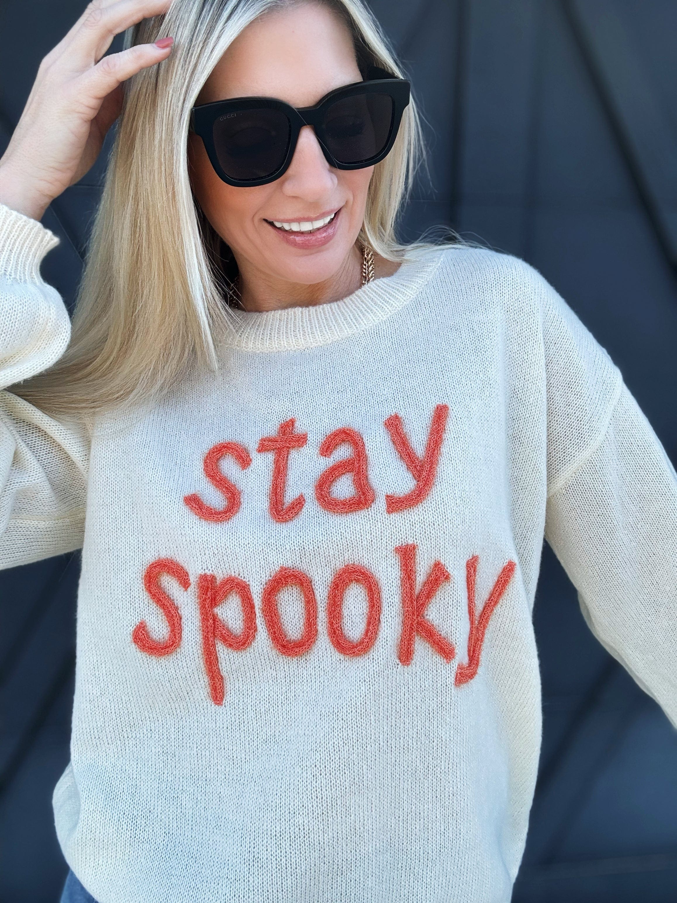 Stay Spooky Halloween Sweater In Oatmeal - Infinity Raine