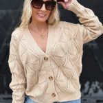 Textured Button Front Cardigan In Oatmeal - Infinity Raine