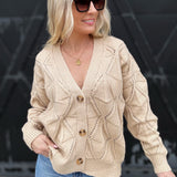 Textured Button Front Cardigan In Oatmeal - Infinity Raine