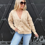 Textured Button Front Cardigan In Oatmeal - Infinity Raine